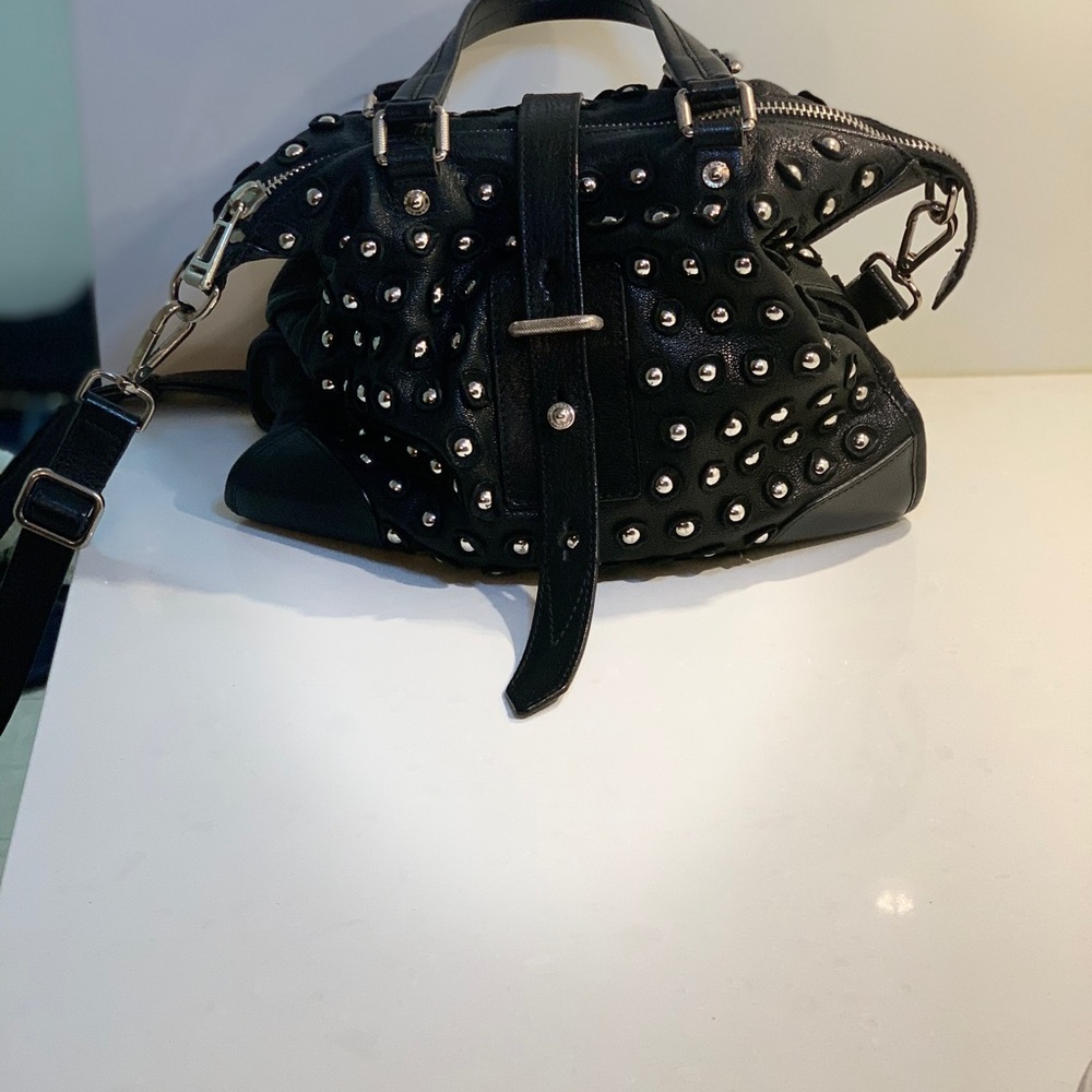 Belstaff Cross Body Black Leather Grommet Handbag CrossBody or Tote!